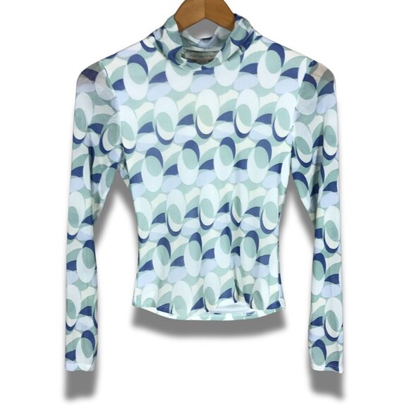 MONTEAU Pastel Illusion Printed Long Sleeve Mesh Top NWT Small - Picture 2 of 7